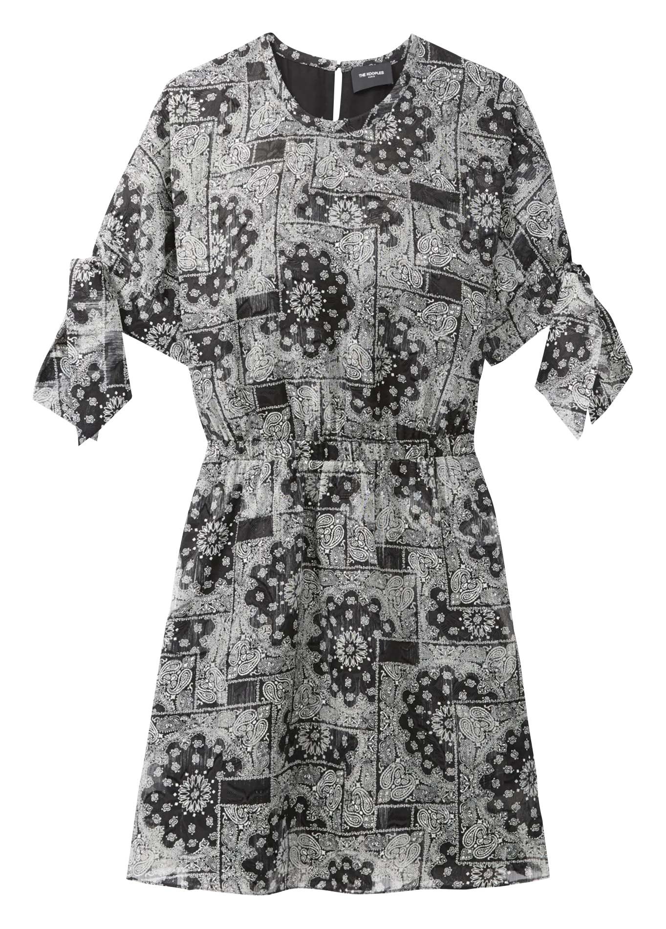 Vestido corto estampado con cuello redondo en negro