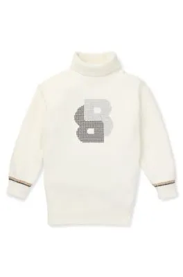 Vestido de punto para niños con cuello vuelto y monograma Double B de estrás