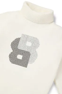 Vestido de punto para niños con cuello vuelto y monograma Double B de estrás