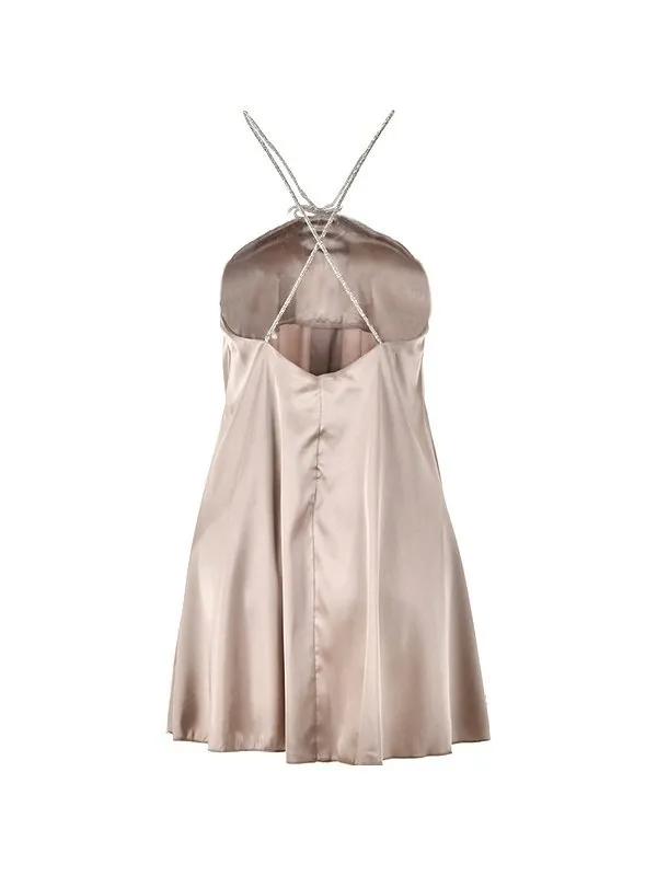 Vestido halter con cuello halter y diamantes de imitación