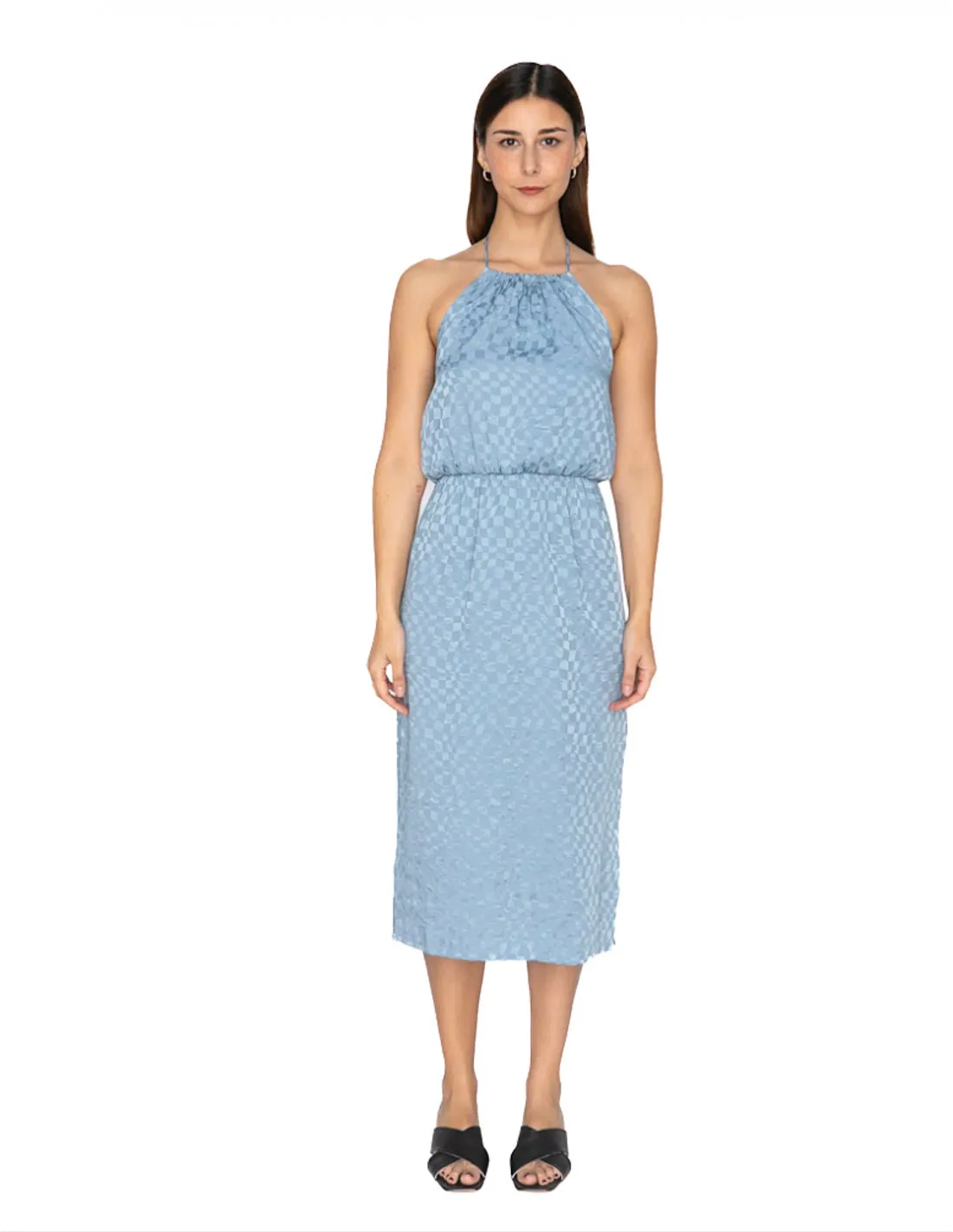 VESTIDO HALTER SATINADO AZUL KAIDUN RITA ROW
