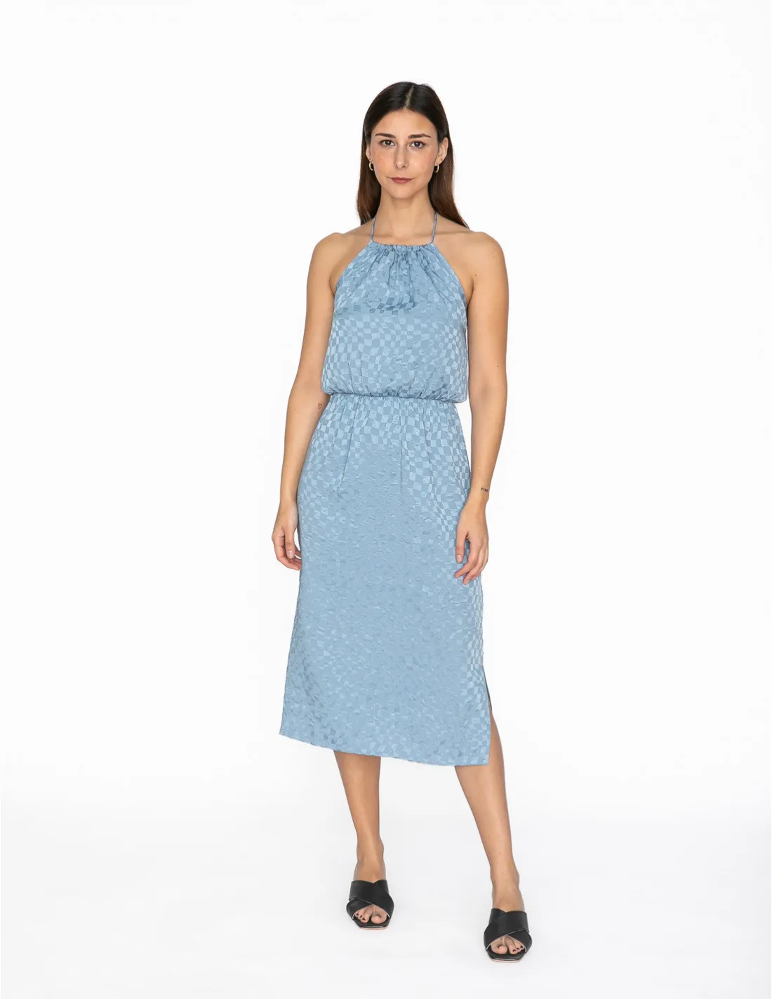 VESTIDO HALTER SATINADO AZUL KAIDUN RITA ROW