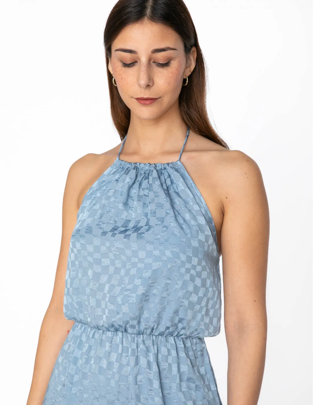 VESTIDO HALTER SATINADO AZUL KAIDUN RITA ROW
