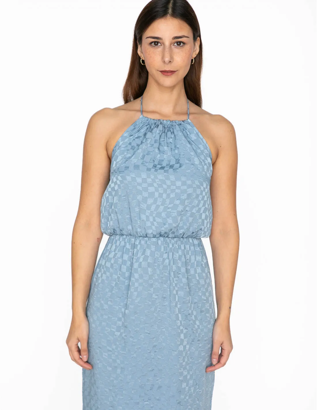 VESTIDO HALTER SATINADO AZUL KAIDUN RITA ROW