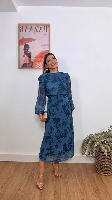 Vestido Invitada Flora Azul