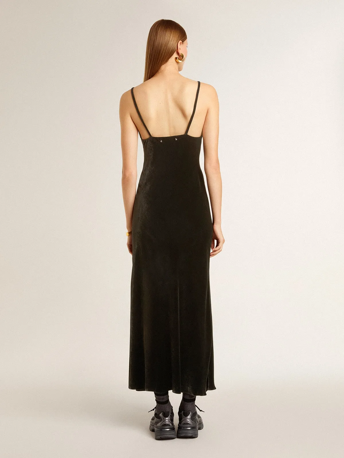  Vestido lencero de mujer de efecto terciopelo de color negro