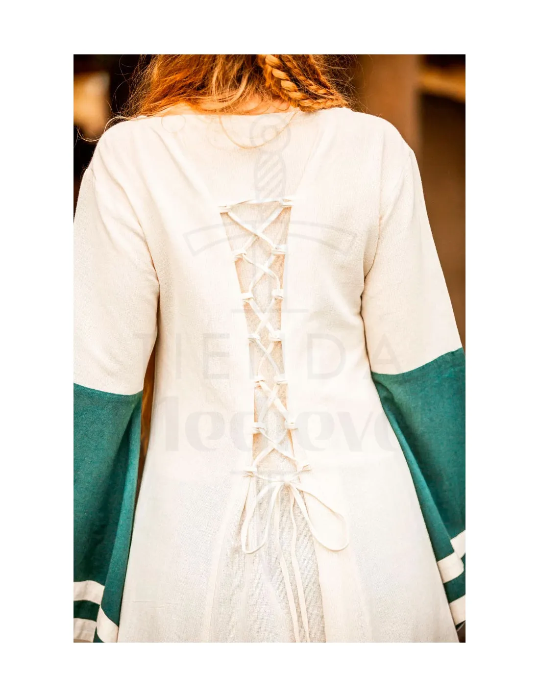 VESTIDO MEDIEVAL MODELO DOROTHEA, COLOR NATURALVERDE