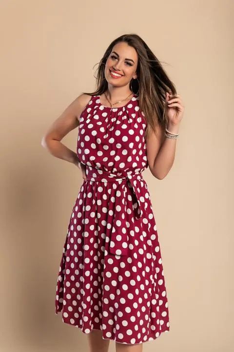 Vestido midi con estampado de lunares Moulisha, burdeos