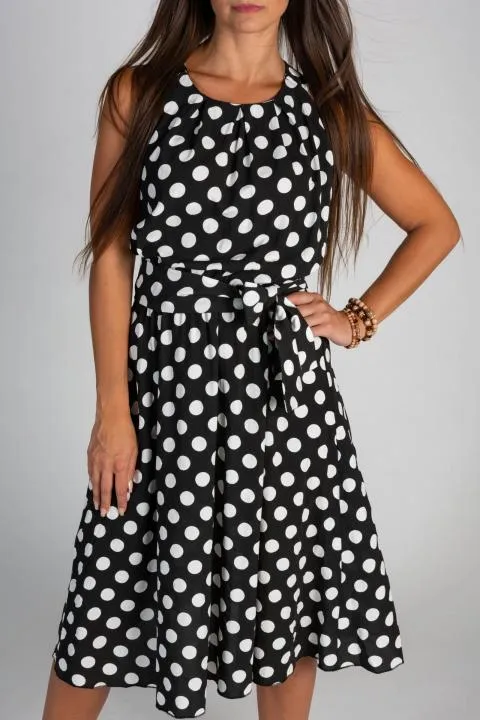 Vestido midi con estampado de lunares Moulisha, negro