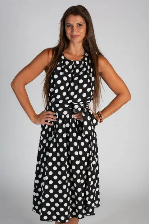 Vestido midi con estampado de lunares Moulisha, negro