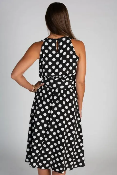 Vestido midi con estampado de lunares Moulisha, negro