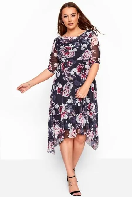 Vestido midi de manga corta y falda suelta con estampado floral Theine, negro