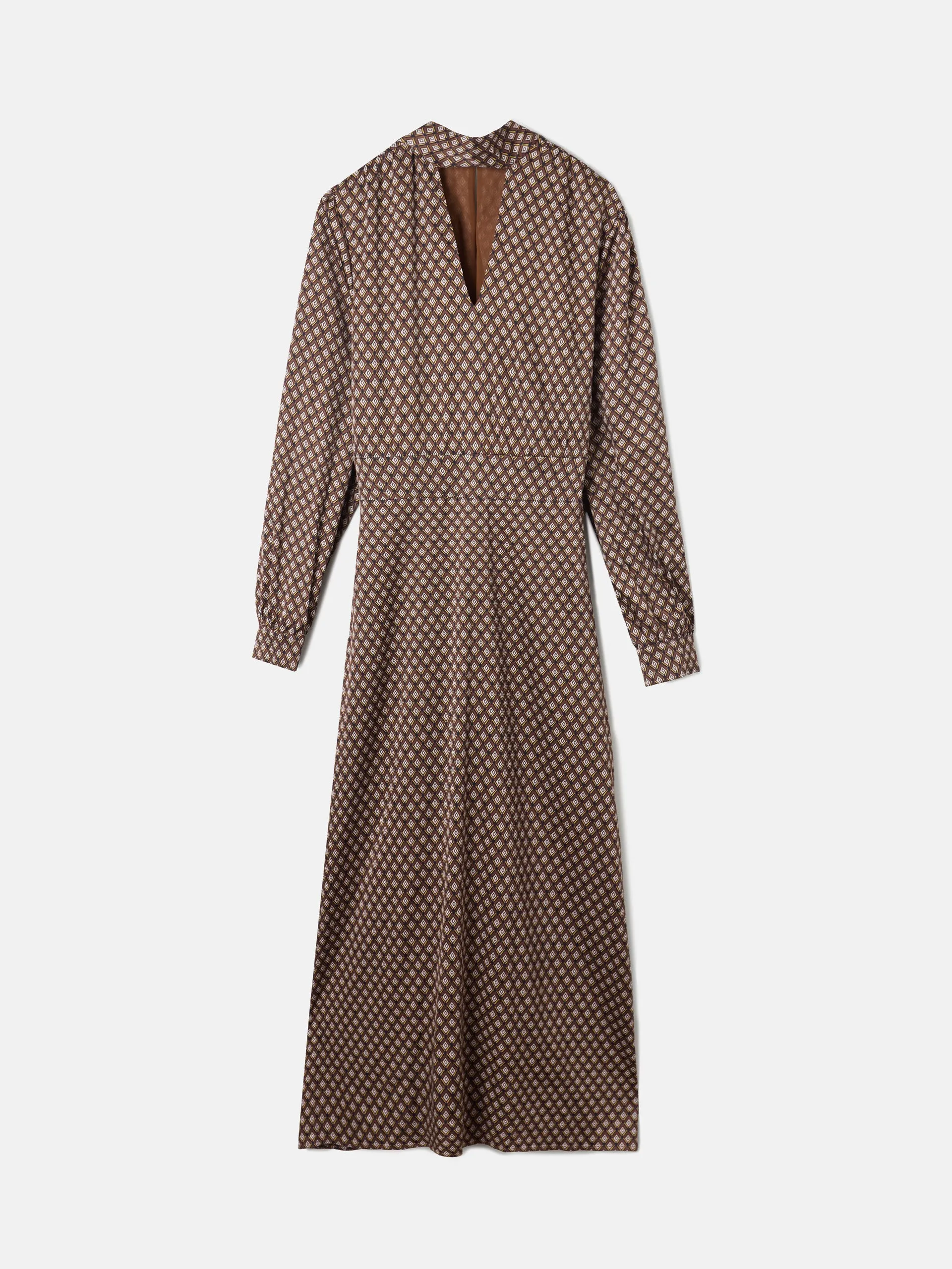 Vestido midi satinado estampado geometrico marrones