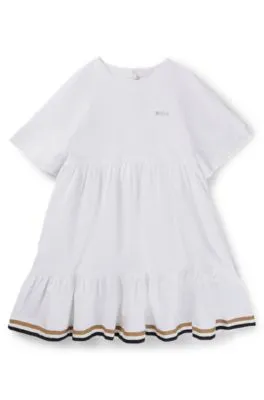 Vestido para niñas con mangas recortadas, rayas de la marca y logo