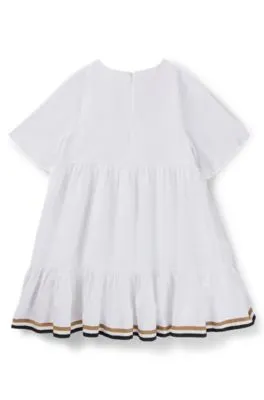 Vestido para niñas con mangas recortadas, rayas de la marca y logo