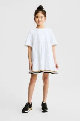 Vestido para niñas con mangas recortadas, rayas de la marca y logo