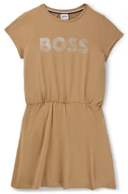 Vestido para niñas en algodón elástico con logo estampado lustroso