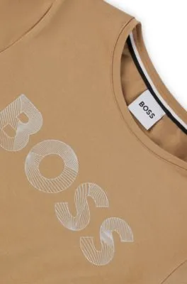 Vestido para niñas en algodón elástico con logo estampado lustroso