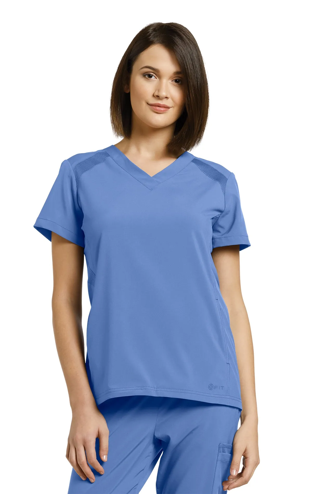 WHITE CROSS FIT VNECK TOP CEIL BLUE