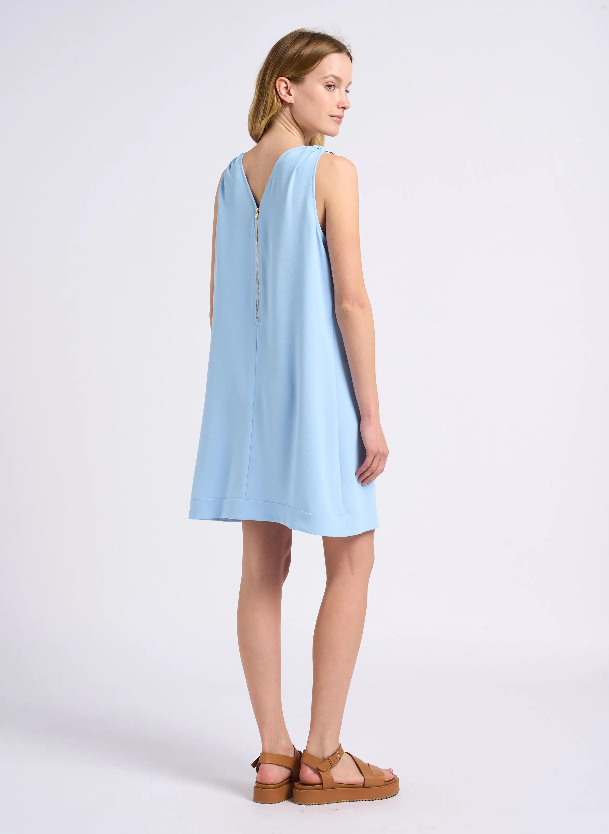 ZAPA ROSANNA  VESTIDO CORTO CUELLO REDONDO DE CREPé EN AZUL