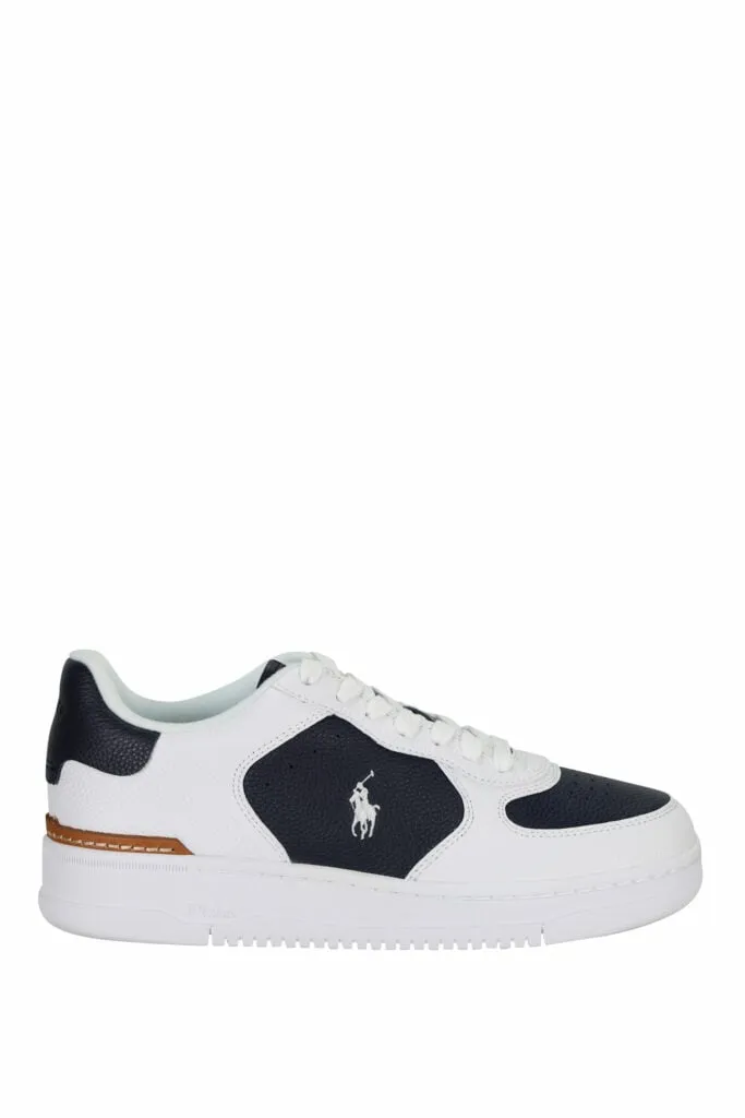 Zapatillas blancas con azul oscuro y minilogo blanco 