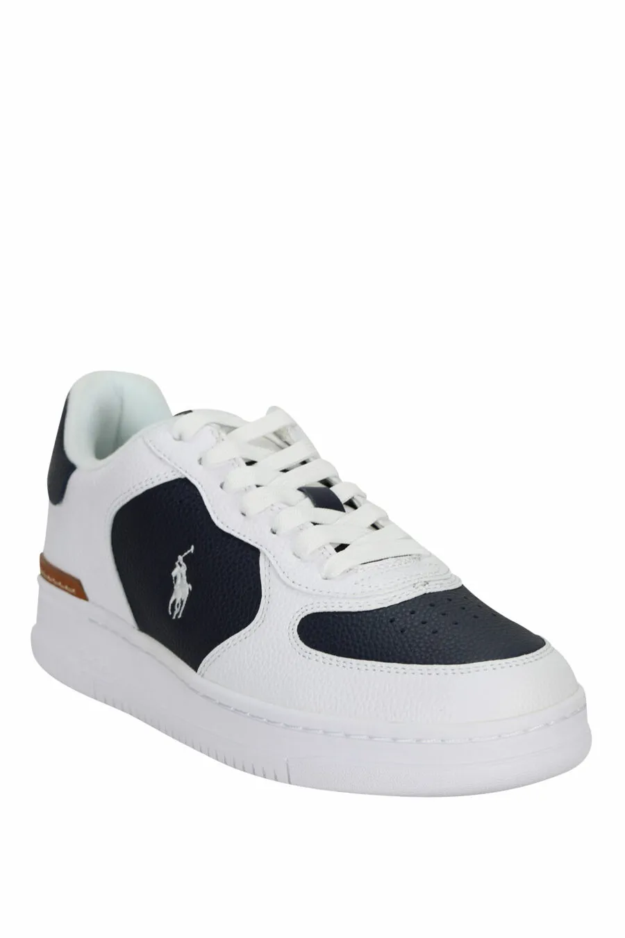 Zapatillas blancas con azul oscuro y minilogo blanco 