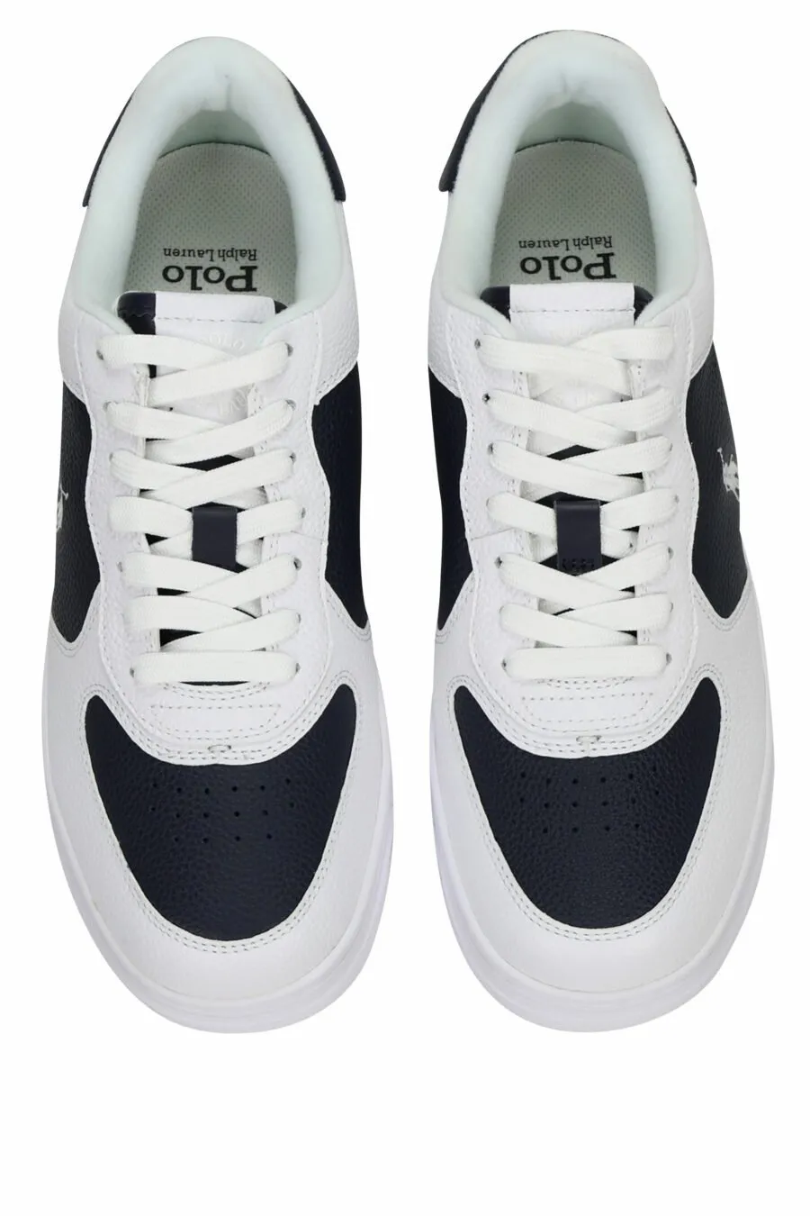 Zapatillas blancas con azul oscuro y minilogo blanco 