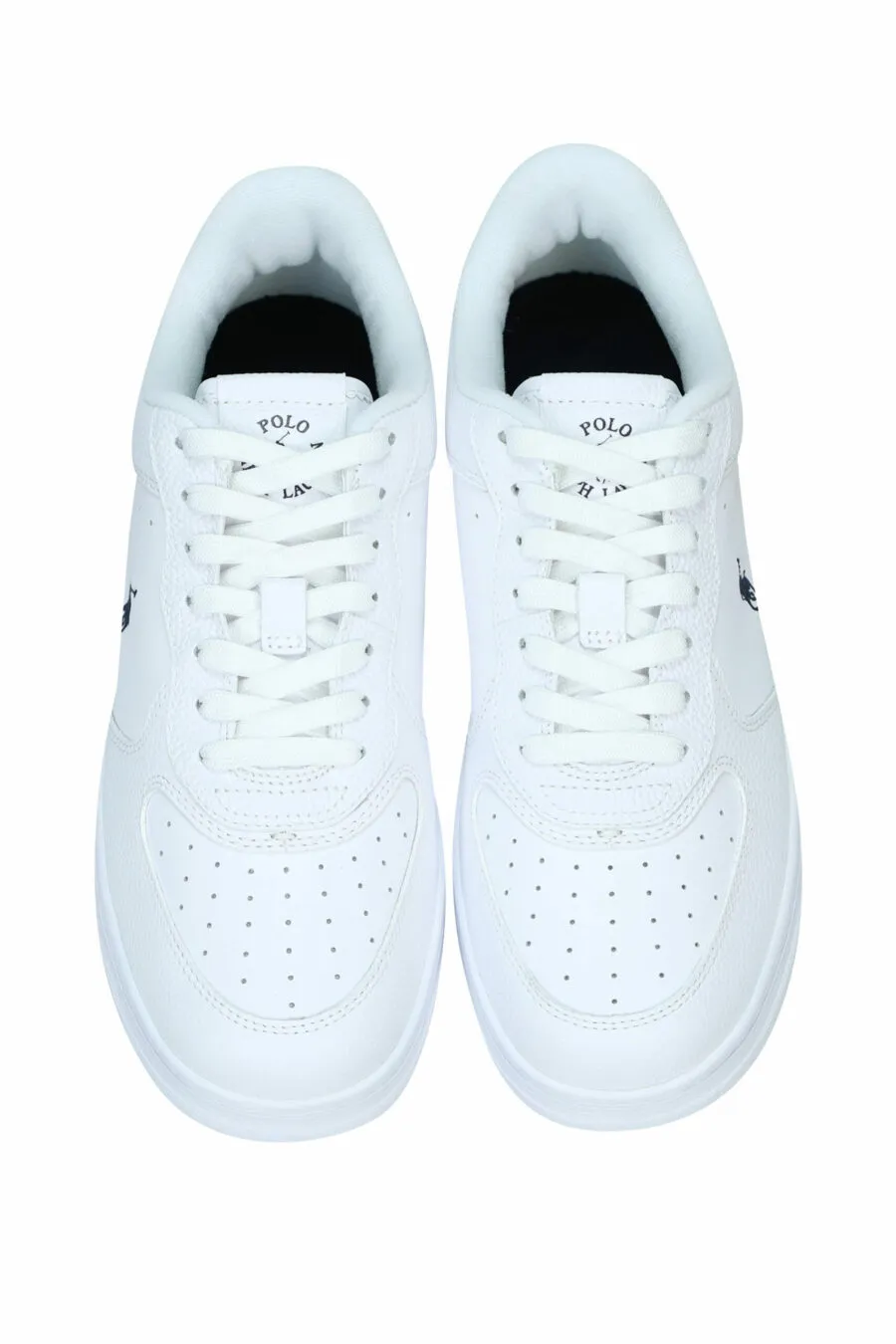 Zapatillas blancas con azul y marrón con minilogo 