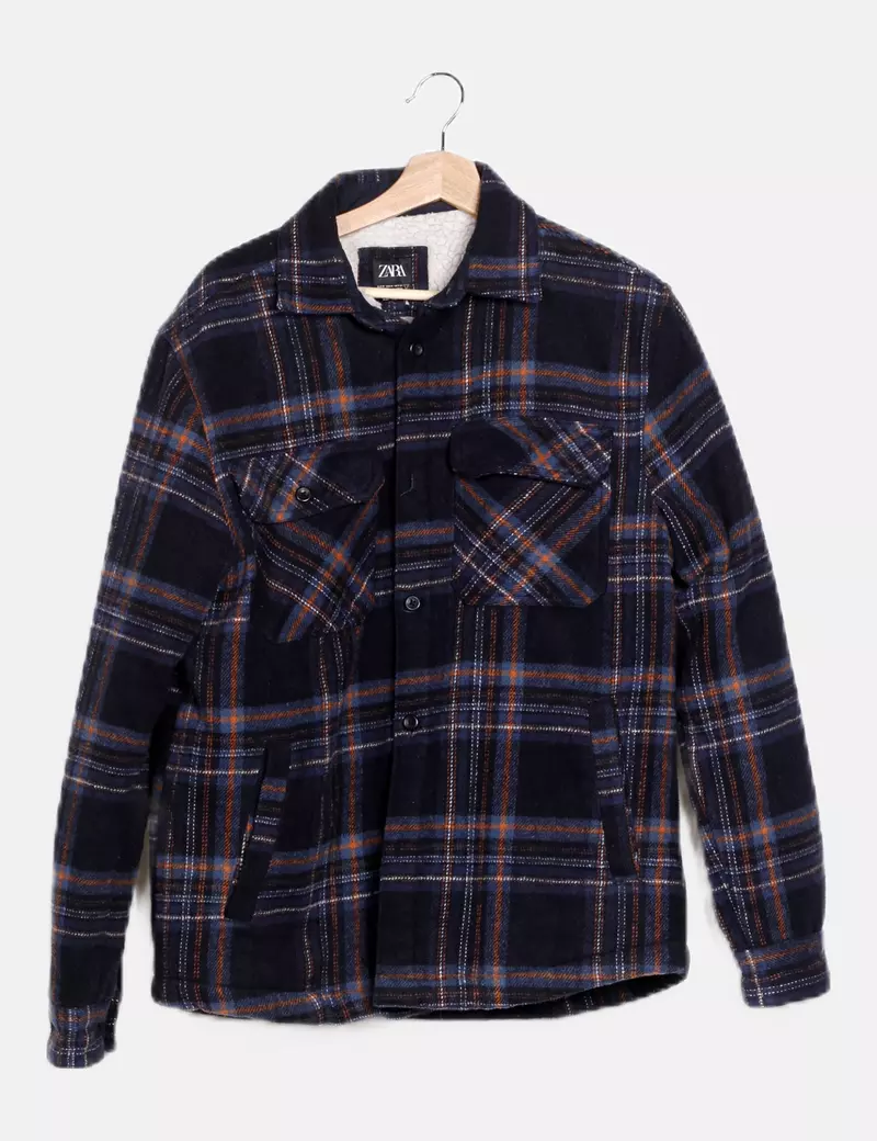 Zara Sobrecamisa azul marina cuadros